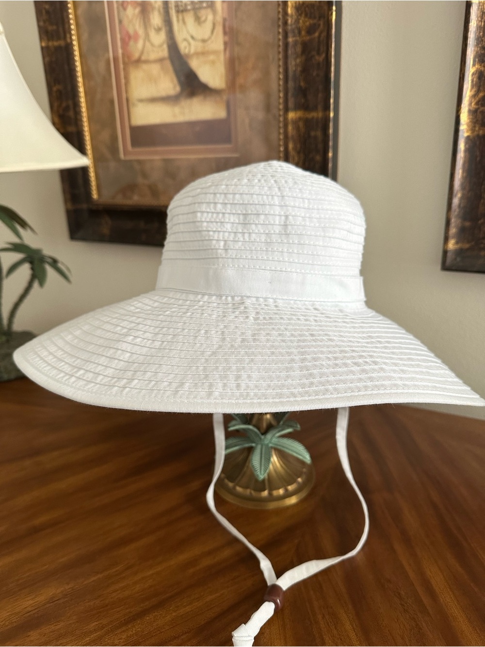 NEW Sunday Afternoons Wide-Brim White Sun Hat with Chin Tie